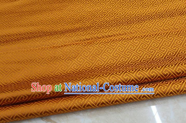 Chinese Traditional Ancient Costume Palace Back Pattern Orange Brocade Cheongsam Satin Mongolian Robe Fabric Hanfu Material