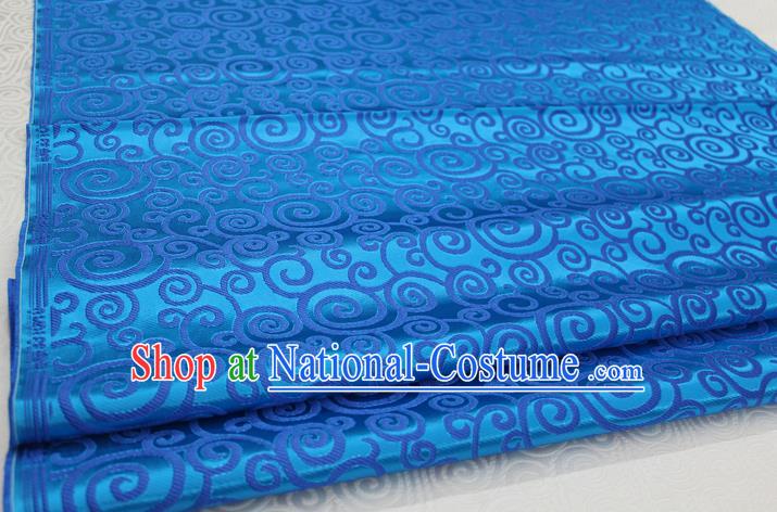 Chinese Traditional Ancient Costume Palace Clouds Pattern Blue Brocade Cheongsam Satin Mongolian Robe Fabric Hanfu Material