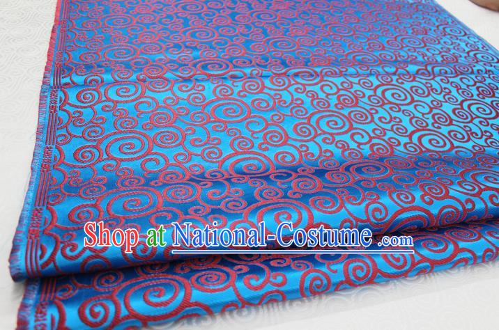 Chinese Traditional Ancient Costume Palace Clouds Pattern Lake Blue Brocade Cheongsam Satin Mongolian Robe Fabric Hanfu Material