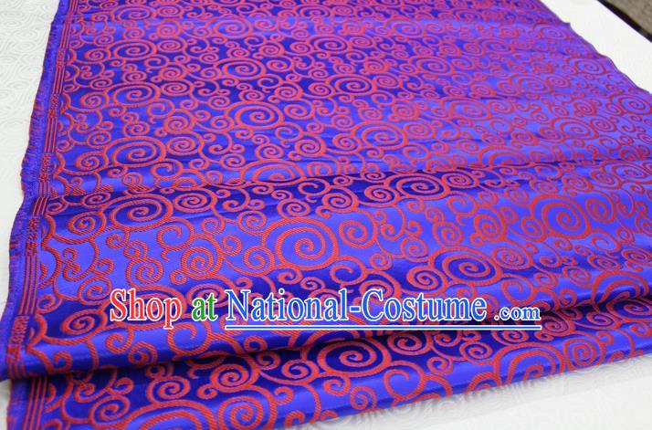 Chinese Traditional Ancient Costume Palace Clouds Pattern Royalblue Brocade Cheongsam Satin Mongolian Robe Fabric Hanfu Material