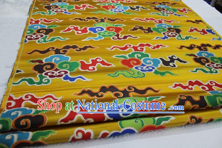 Chinese Traditional Ancient Costume Palace Clouds Pattern Cheongsam Tibetan Robe Yellow Brocade Tang Suit Fabric Hanfu Material