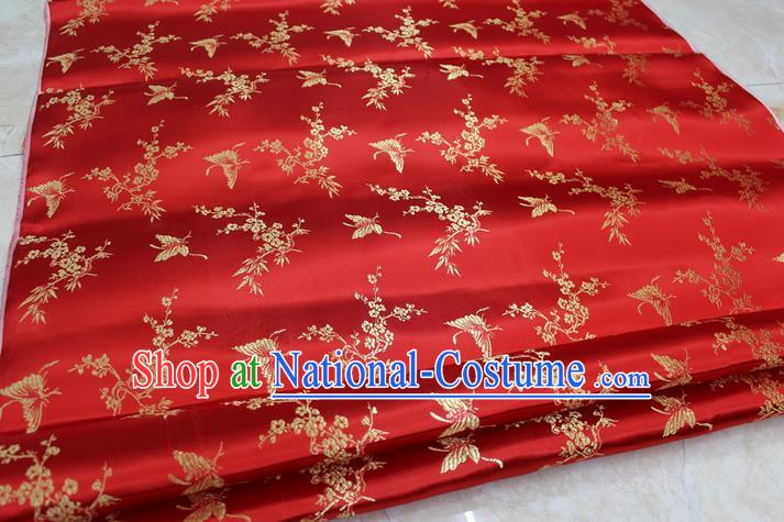 Chinese Traditional Ancient Costume Palace Butterfly Pattern Cheongsam Red Brocade Tang Suit Satin Fabric Hanfu Material