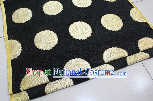 Chinese Traditional Ancient Costume Palace Pattern Black Brocade Mongolian Robe Satin Fabric Hanfu Material