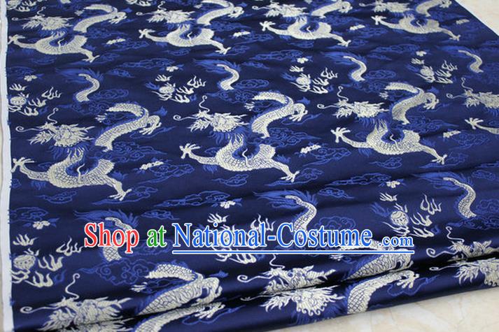 Chinese Traditional Ancient Costume Palace Dragons Pattern Cheongsam Mongolian Robe Navy Brocade Tang Suit Satin Fabric Hanfu Material