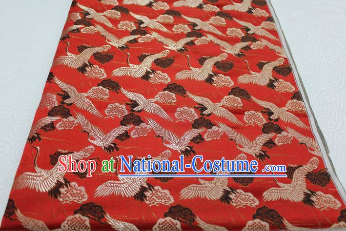 Chinese Traditional Ancient Costume Palace Cranes Pattern Kimono Cheongsam Red Brocade Tang Suit Satin Fabric Hanfu Material