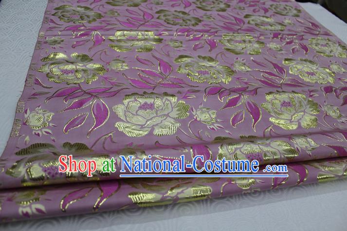 Chinese Traditional Ancient Costume Palace Peony Pattern Kimono Cheongsam Purple Brocade Tang Suit Satin Fabric Hanfu Material