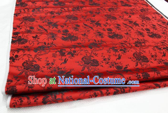 Chinese Traditional Ancient Costume Palace Magpies Plum Flower Pattern Red Brocade Tang Suit Satin Cheongsam Fabric Hanfu Material