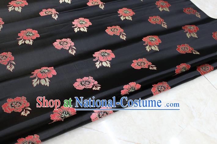 Chinese Traditional Ancient Costume Royal Palace Rose Pattern Tang Suit Cheongsam Black Brocade Satin Fabric Hanfu Material