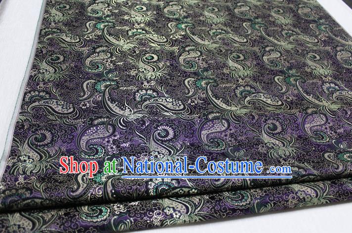 Chinese Traditional Ancient Costume Royal Palace Pipa Flower Pattern Mongolian Robe Purple Brocade Satin Fabric Hanfu Material