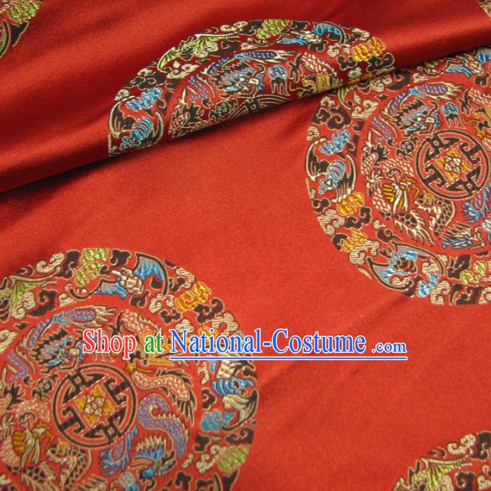 Chinese Traditional Royal Palace Dragons Pattern Design Red Brocade Xiuhe Suit Fabric Ancient Costume Tang Suit Cheongsam Hanfu Material