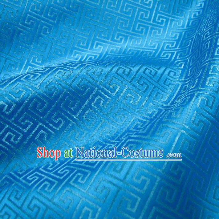 Chinese Traditional Royal Palace Pattern Design Blue Brocade Xiuhe Suit Fabric Ancient Costume Tang Suit Cheongsam Hanfu Material