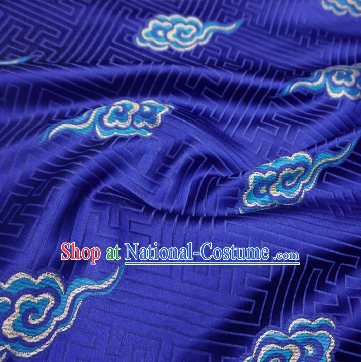 Chinese Traditional Royal Palace Clouds Pattern Design Blue Brocade Mongolian Robe Fabric Ancient Costume Tang Suit Cheongsam Hanfu Material