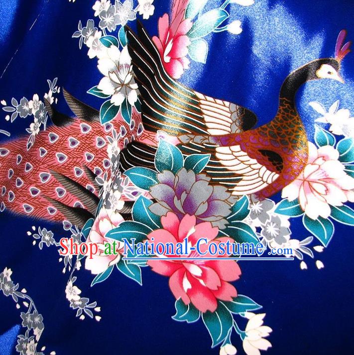 Chinese Traditional Royal Palace Printing Peacock Blue Brocade Fabric Ancient Costume Tang Suit Cheongsam Hanfu Material