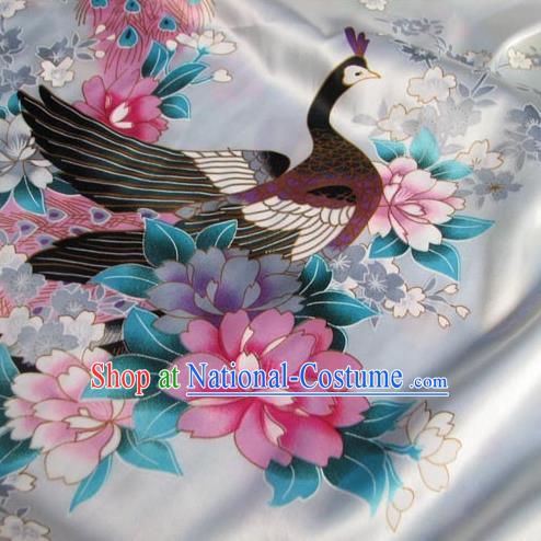 Chinese Traditional Royal Palace Peacock Pattern Design White Brocade Fabric Ancient Costume Tang Suit Cheongsam Hanfu Material