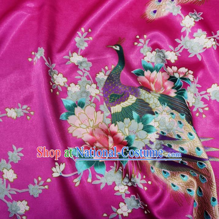 Chinese Traditional Royal Palace Peacock Pattern Design Rosy Brocade Fabric Ancient Costume Tang Suit Cheongsam Hanfu Material