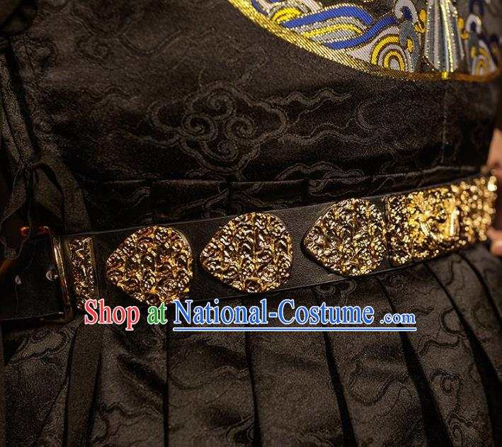 Traditional Chinese Ming Dynasty Swordsman Leather Belts Waistband for Men