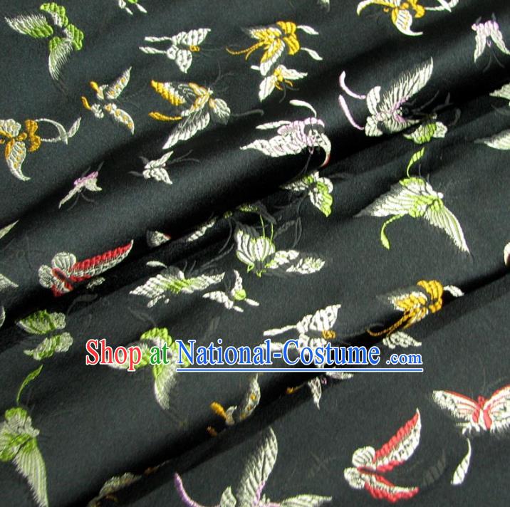 Chinese Traditional Palace Butterfly Pattern Design Hanfu Black Brocade Fabric Ancient Costume Tang Suit Cheongsam Material