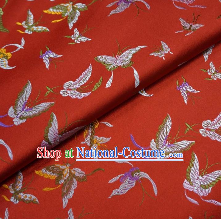 Chinese Traditional Palace Butterfly Pattern Hanfu Red Brocade Fabric Ancient Costume Tang Suit Cheongsam Material