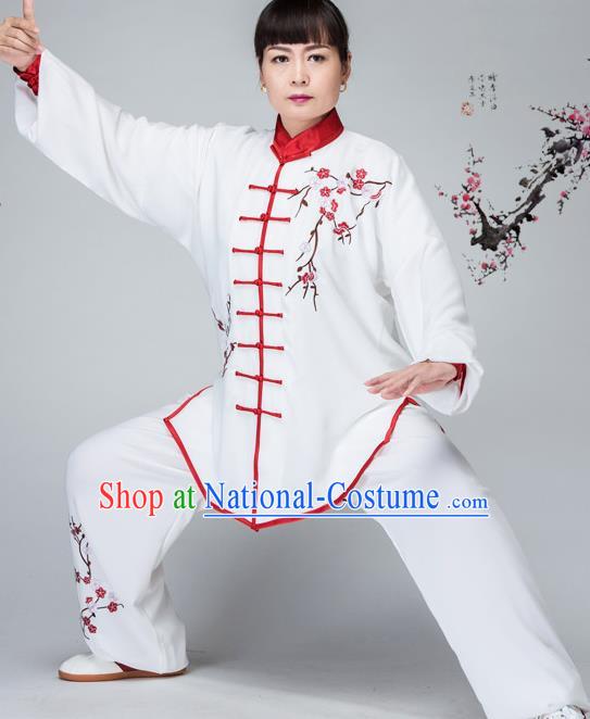 Traditional Chinese Kung Fu Embroidered Costume, China Martial Arts Red Uniform Tai Ji Tang Suit Plated Buttons Clothing for Women