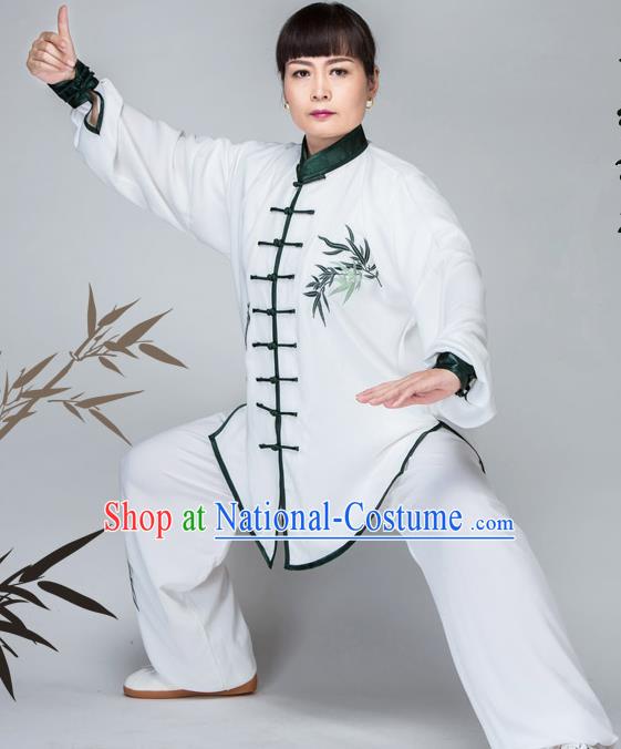 Traditional Chinese Kung Fu Embroidered Costume, China Martial Arts Green Uniform Tai Ji Tang Suit Plated Buttons Clothing for Women