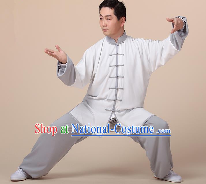 Chinese Kung Fu Grey Plated Buttons Costume, Traditional Martial Arts Kung Fu Tai Ji Uniform for Women for Men