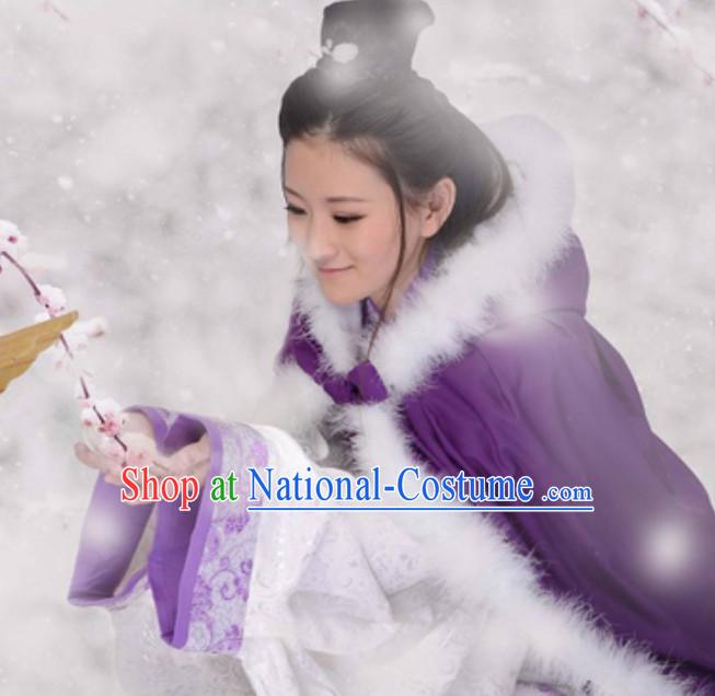 Ancient Chinese Style Mantle Kimono Costume Ancient Embroidered Plum Blossom Purple Clothing Complete Set