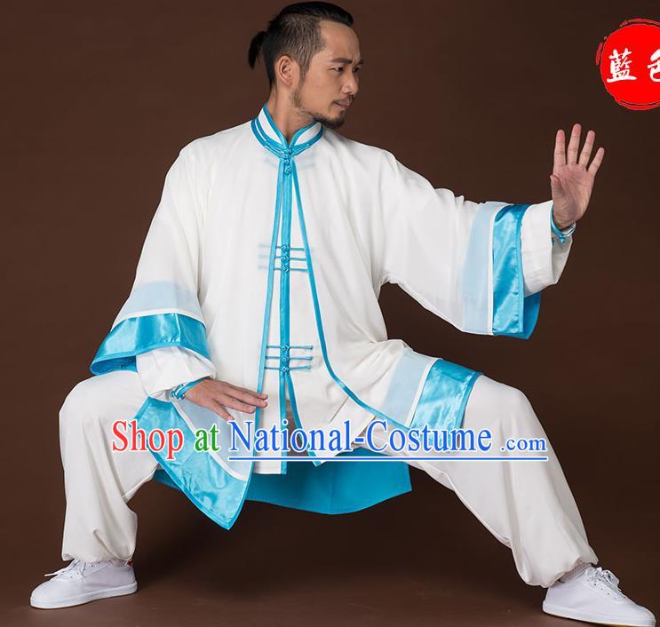 Traditional Chinese Kung Fu Costume Complete Set, China Martial Arts Blue Uniform Tai Ji Tang Suit Clothing for Men