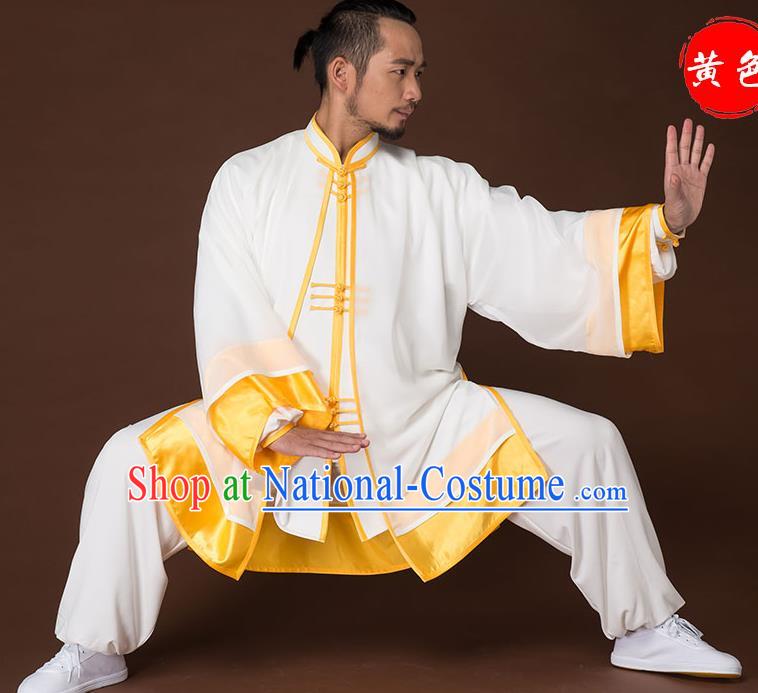 Traditional Chinese Kung Fu Costume Complete Set, China Martial Arts Yellow Uniform Tai Ji Tang Suit Clothing for Men