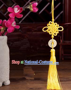 Traditional Chinese Fans Accessories Pendant Yellow Tassel Chinese Knots Fans Pendant