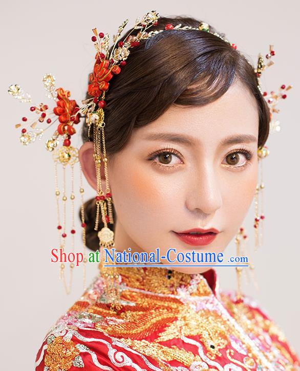 Chinese Hair Jewelry Accessories Xiuhe Suit Hairpins Headwear Headdress Hair Crown for Women