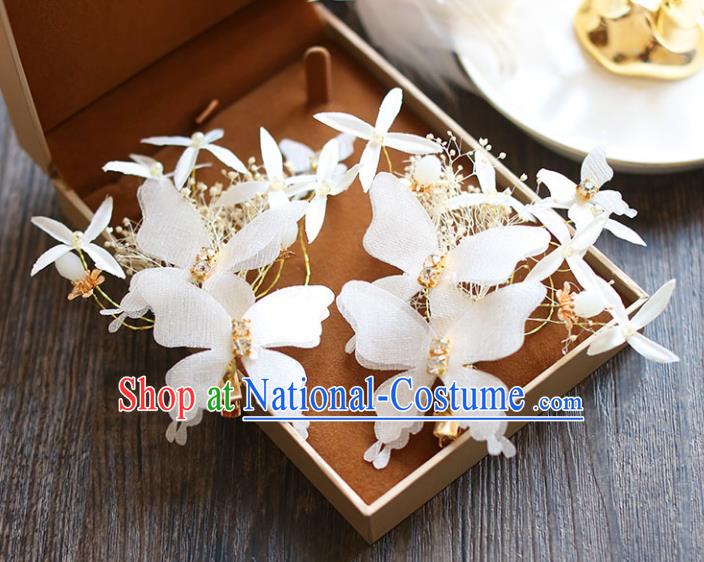 Chinese Traditional Bride Hair Jewelry Accessories Wedding Baroque Retro White Silk Butterfly Hair Stick for Women