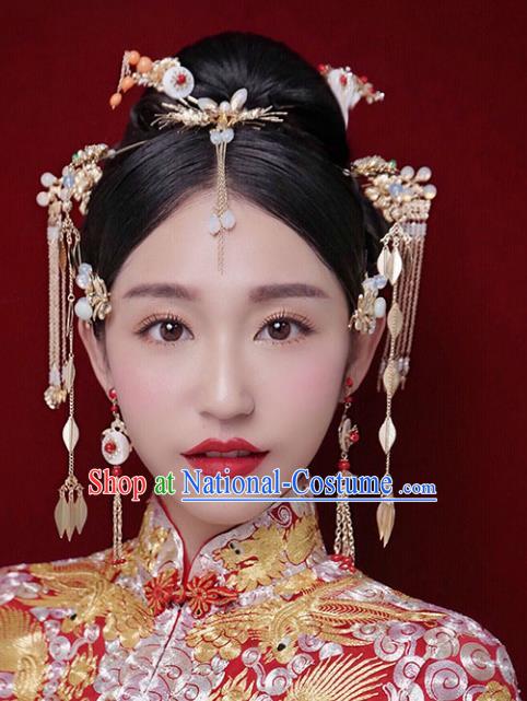 Chinese Traditional Bride Hair Accessories Xiuhe Suit Step Shake Wedding Hairpins Complete Set for Women