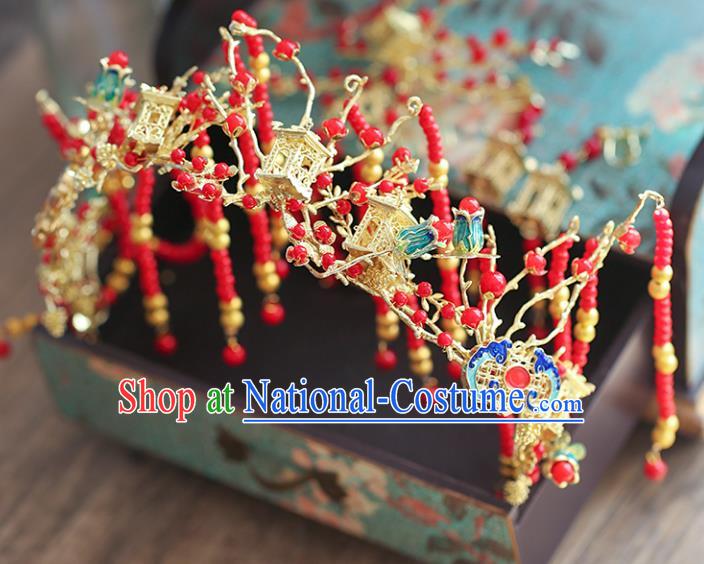 Chinese Traditional Bride Hair Accessories Xiuhe Suit Step Shake Wedding Hairpins Phoenix Coronet for Women