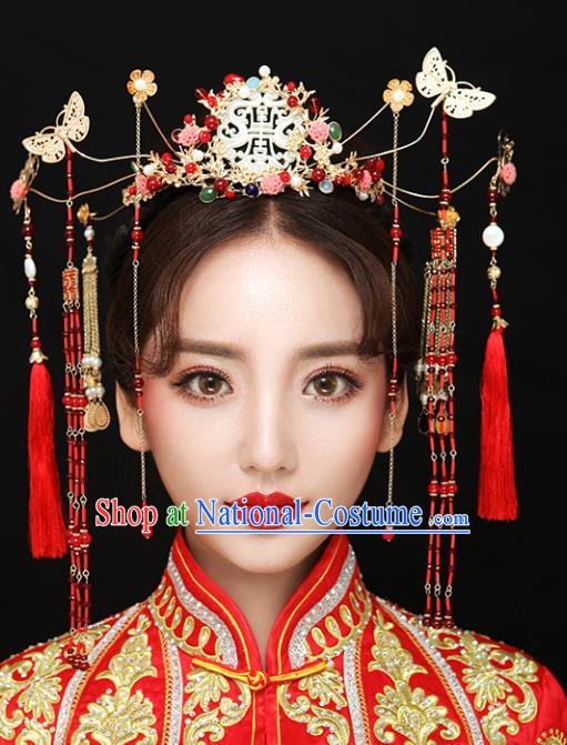 Chinese Traditional Bride Hair Accessories Xiuhe Suit Step Shake Wedding Hairpins Butterfly Phoenix Coronet for Women