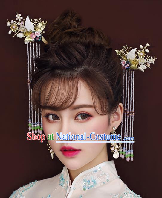 Chinese Traditional Bride Hair Accessories Xiuhe Suit Step Shake Wedding Tassel Hairpins Complete Set for Women