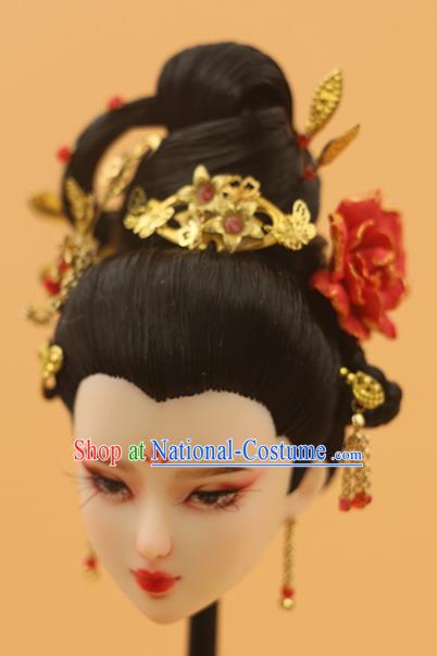 Chinese Traditional Silk Figurine Doll Hair Accessories Hairpins Ancient Imperial Concubine Headwear