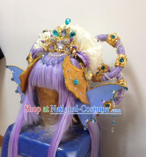 Chinese Traditional Ancient Fairy Princess Hair Accessories Handmade Tassel Hairpins and Wig Complete Set for Women