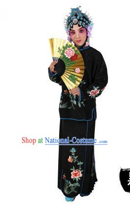 Chinese Beijing Opera Servant Girl Embroidered Black Costume, China Peking Opera Actress Embroidery Clothing