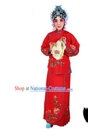 Chinese Beijing Opera Servant Girl Embroidered Red Costume, China Peking Opera Actress Embroidery Clothing