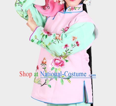 Chinese Beijing Opera Servant Girl Costume Embroidered Pink Vest, China Peking Opera Actress Embroidery Waistcoat Clothing