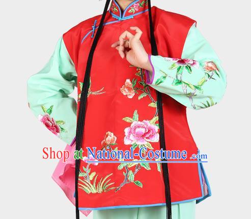 Chinese Beijing Opera Servant Girl Costume Embroidered Red Vest, China Peking Opera Actress Embroidery Waistcoat Clothing