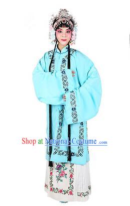 Chinese Beijing Opera Actress Costume Embroidered Light Blue Cape, Traditional China Peking Opera Nobility Lady Embroidery Clothing