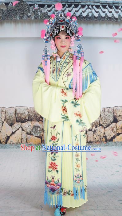 Chinese Beijing Opera Actress Nobility Lady Embroidered Yellow Costume, China Peking Opera Diva Princess Embroidery Clothing