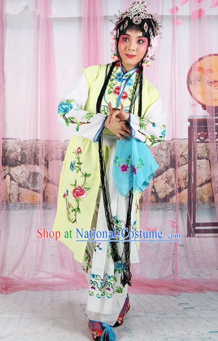 Chinese Beijing Opera Actress Young Lady Embroidered Yellow Costume, China Peking Opera Servant Girl Embroidery Clothing