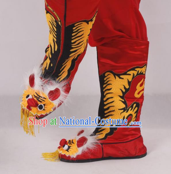 Asian Chinese Beijing Opera Takefu Embroidered Tiger Shoes, Traditional China Peking Opera Young Men Hanfu Red Boots