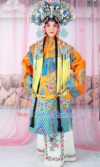 Chinese Beijing Opera Actress Imperial Empress Costume Yellow Embroidered Robe, China Peking Opera Diva Queen Clothing