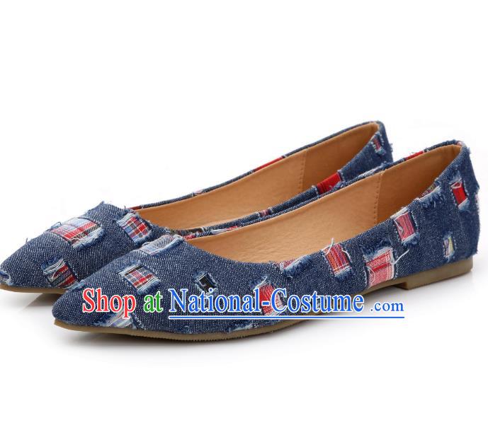 Traditional Chinese National Bride Blue Canvas Shoes, China Handmade Embroidery Hanfu Shoes for Women