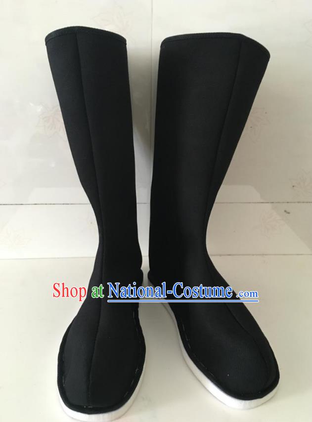 Traditional Handmade Chinese Peking Opera Takefu Black Cloth Boots Hanfu Shoes for Men