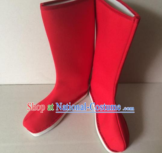 Traditional Handmade Chinese Peking Opera Takefu Red Cloth Boots Hanfu Shoes for Men