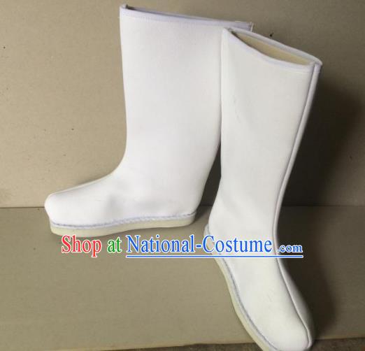 Traditional Handmade Chinese Peking Opera Takefu White Cloth Boots Hanfu Shoes for Men